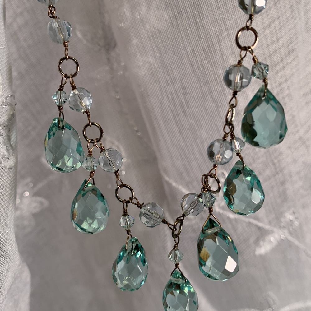 Vintage 925 sterling silver w aquamarine faceted glass beads crystals gemstones
